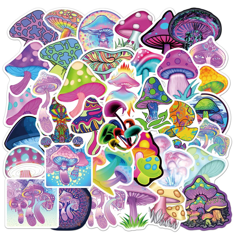 10/30/50pcs  New Personalized Psychedelic Mushroom Graffiti Stickers Luggage Compartment Notebook Gradient  Car Mobile Phone