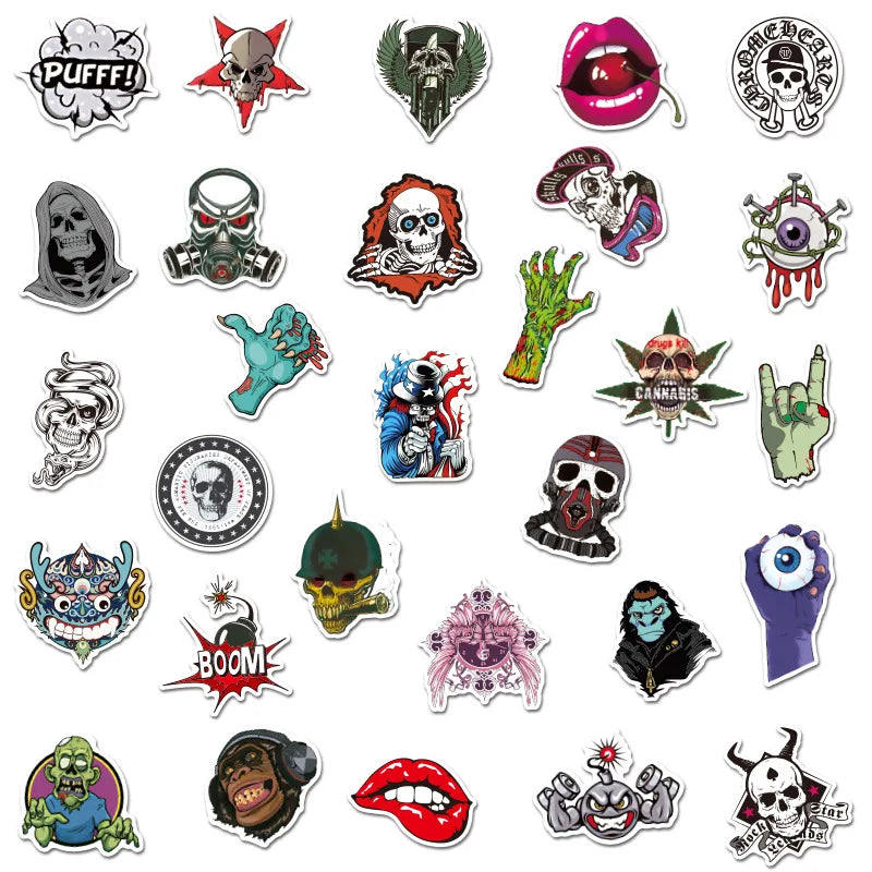 10/30/50PCS Terror Series Skull Graffiti Stickers Guitar Laptop Skateboard Luggage Phone Bike Waterproof Cool Stickers Kid Toy