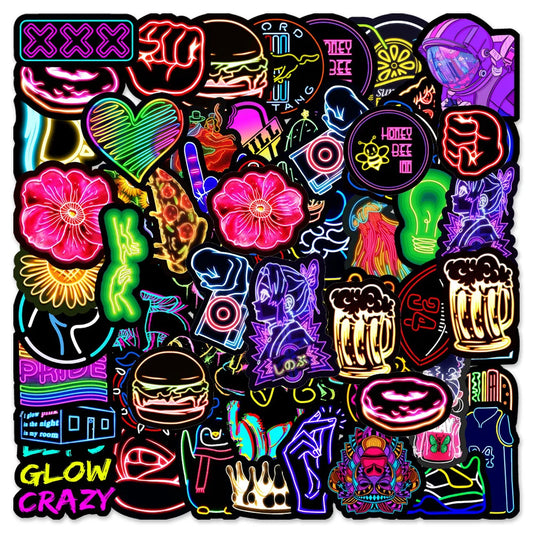 Cartoon Neon Light Stickers 10/30/50pcs Decals for Motorcycle Phone Laptop Car PVC