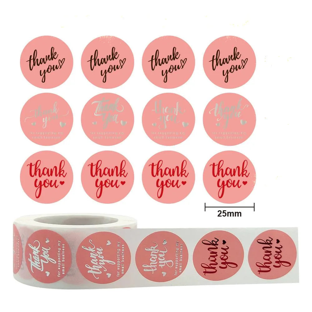 500 Pcs/roll Pink Hot Stamping Thank You Sealing Sticker Self-adhesive Film Sticker A Roll Of Various Hot Stamping Sticker