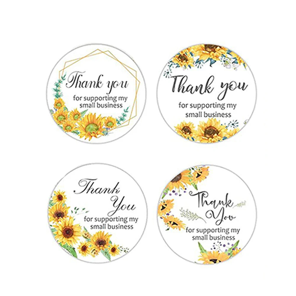 500pcs/Roll Sunflower Thank You Business Sticker Labels Roll Customer Appreciation Gift Seal Label Sticker