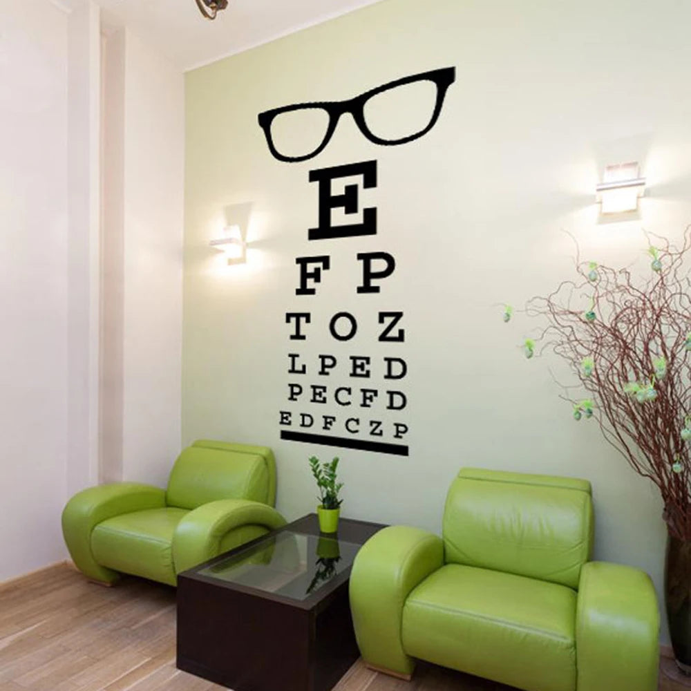 Modern Glasses Eye Chart Wall Sticker Optometry Eyewear Vinyl Decal