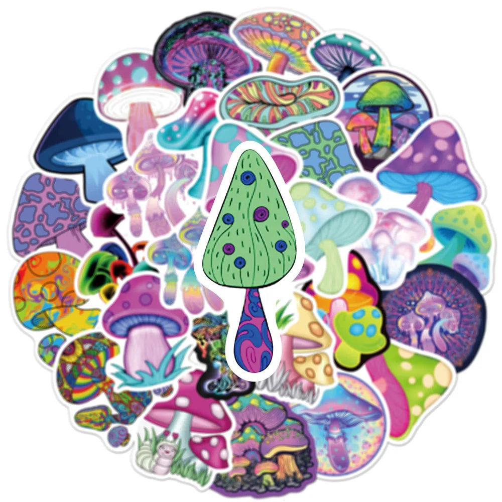 10/30/50pcs  New Personalized Psychedelic Mushroom Graffiti Stickers Luggage Compartment Notebook Gradient  Car Mobile Phone