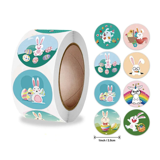 500 Pcs New Roll Cute Rabbit Easter Egg Theme Sticker Holiday Gift Decoration Sticker