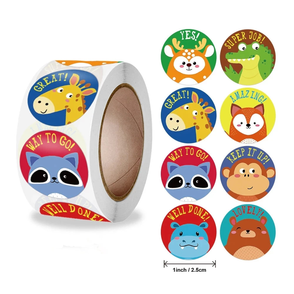 500 Pcs Reward Stickers Motivational Stickers Roll For Kids For School Reward Students Teachers Cute Animals Stickers Labels