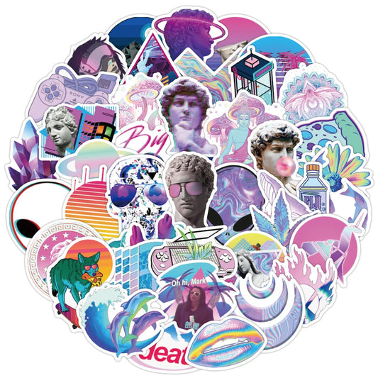 Vaporwave Stickers Pack: Skateboard, Laptop, Motorcycle, Luggage, DIY Decals