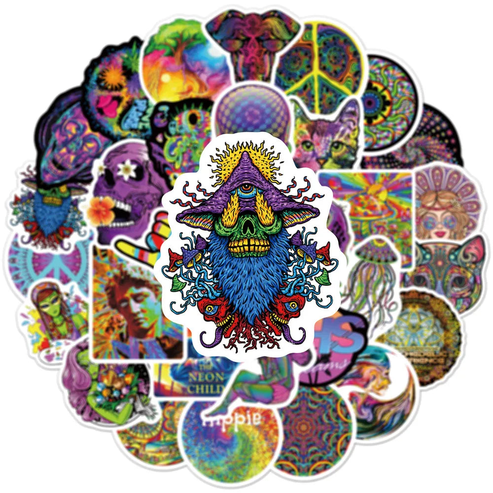 10/30/50PCS Psychedelic Cool Laser Style Fashion Street Art Graffiti Stickers Aesthetic Skateboard Laptop Sticker Decal Kid Toy