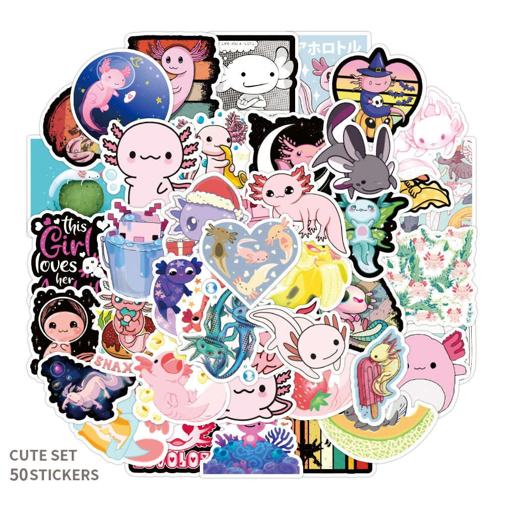 Axolotl Stickers Pack: Cute Animal Decals for Guitar, Motorcycle, Luggage, DIY, Kids' Toys