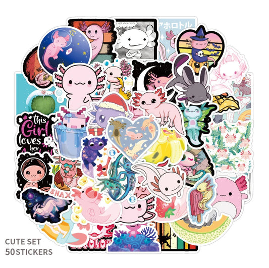 Axolotl Stickers Pack: Cute Animal Decals for Guitar, Motorcycle, Luggage, DIY, Kids' Toys