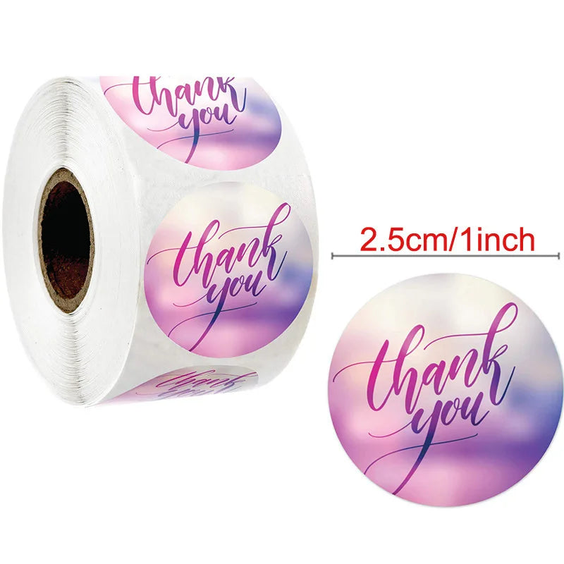 500pcs Round Pink Flowers Pattern Thank You Stickers Seal Labels Christmas Stickers School Teacher Reward Stationery Sticker