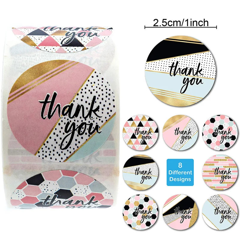 500pcs Round Pink Flowers Pattern Thank You Stickers Seal Labels Christmas Stickers School Teacher Reward Stationery Sticker