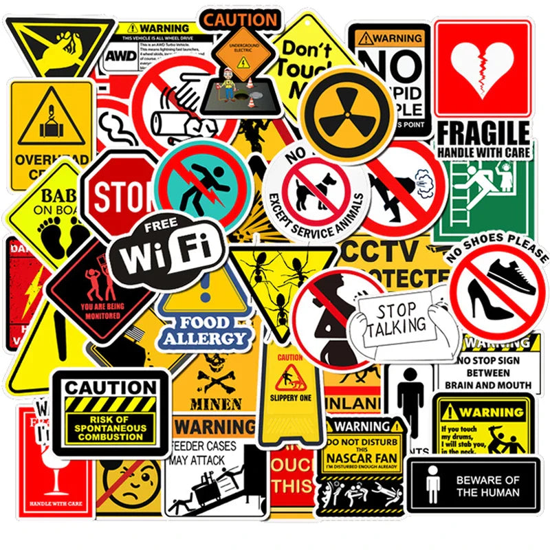 Warning Stickers Danger Signs Waterproof Decals for Laptop Motorcycle Luggage Phone Snowboard