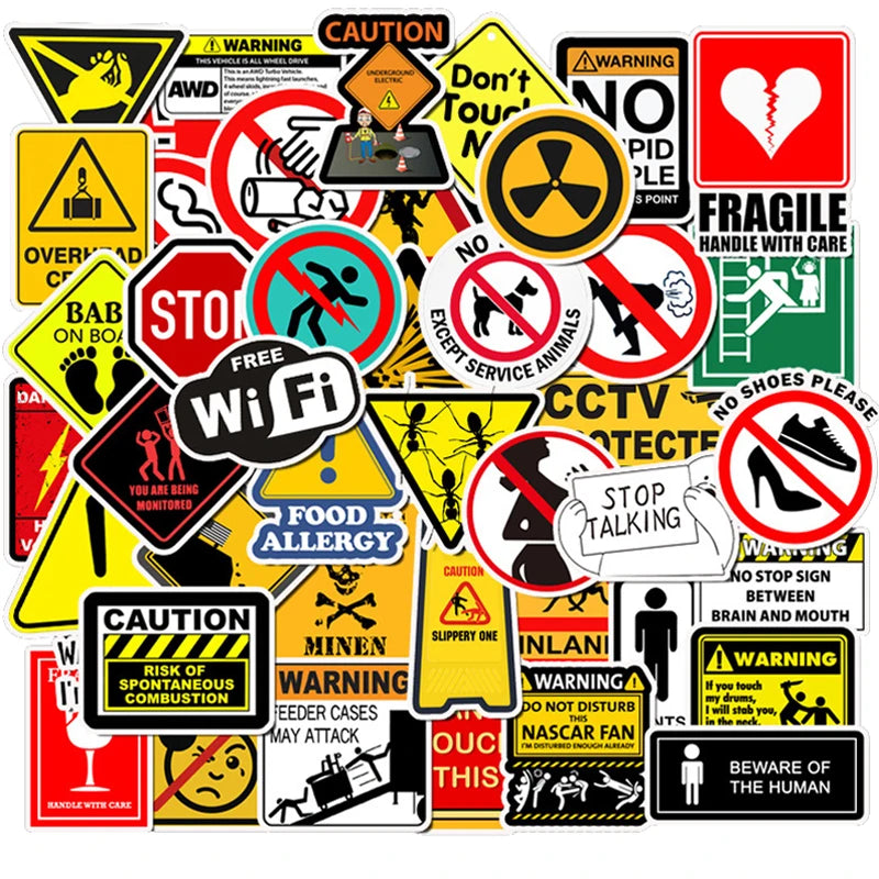 Warning Stickers Danger Signs Waterproof Decals for Laptop Motorcycle Luggage Phone Snowboard