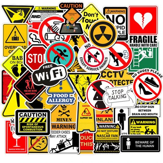 Warning Stickers Danger Signs Waterproof Decals for Laptop Motorcycle Luggage Phone Snowboard