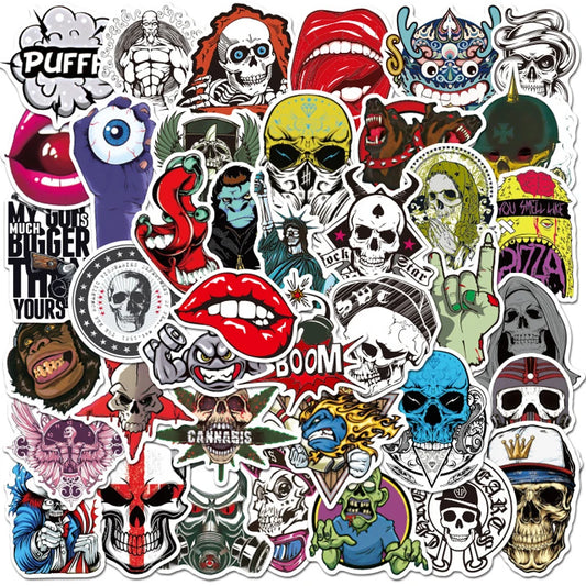 Terror Skull Graffiti Stickers Pack - Waterproof for Guitar, Laptop, Skateboard, Luggage, Kids