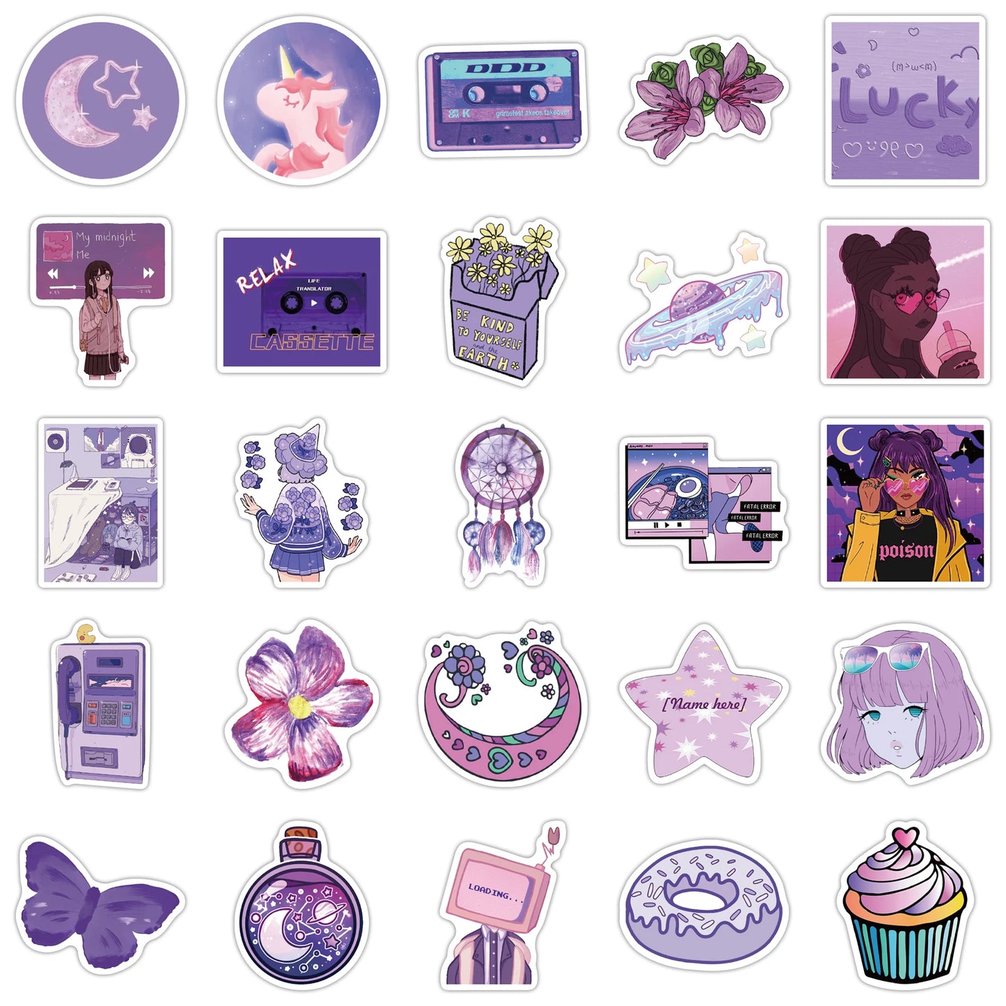 10/30/50PCS Cute Cartoon Purple INS Style Girl Graffiti Stickers Laptop Snowboard Luggage Fridge DIY Decal Kid Toy Cool Sticker