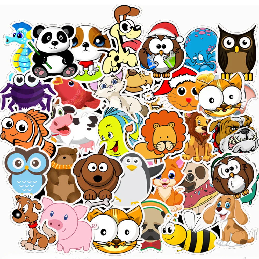 Cartoon Animal Stickers Waterproof Decals for Laptop Guitar Luggage Phone Bike