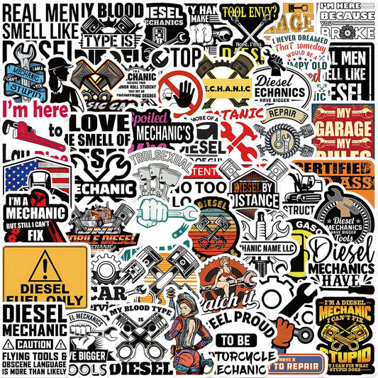 Cartoon Diesel Mechanic Stickers Waterproof for Skateboard, Motorcycle, Laptop, Car, Phone, Luggage (10/30/50pcs)
