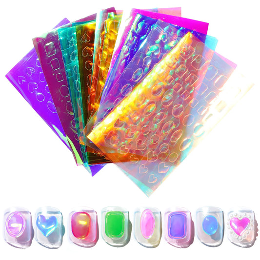 Aurora Ice Glass Nail Stickers, Holographic Laser Nail Decals, 11 Sheets Nail Art Decoration