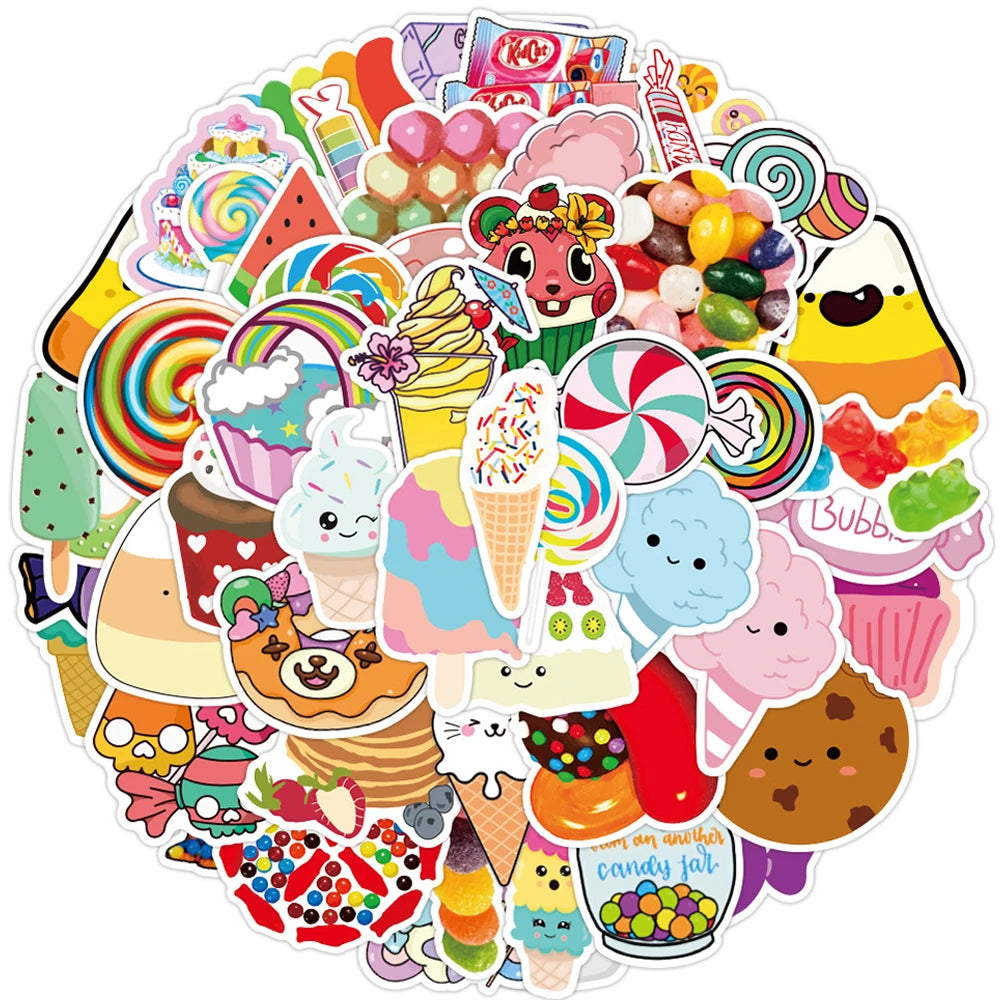 10/30/50PCS Food Colorful Candy and Sweets Sticker Pack