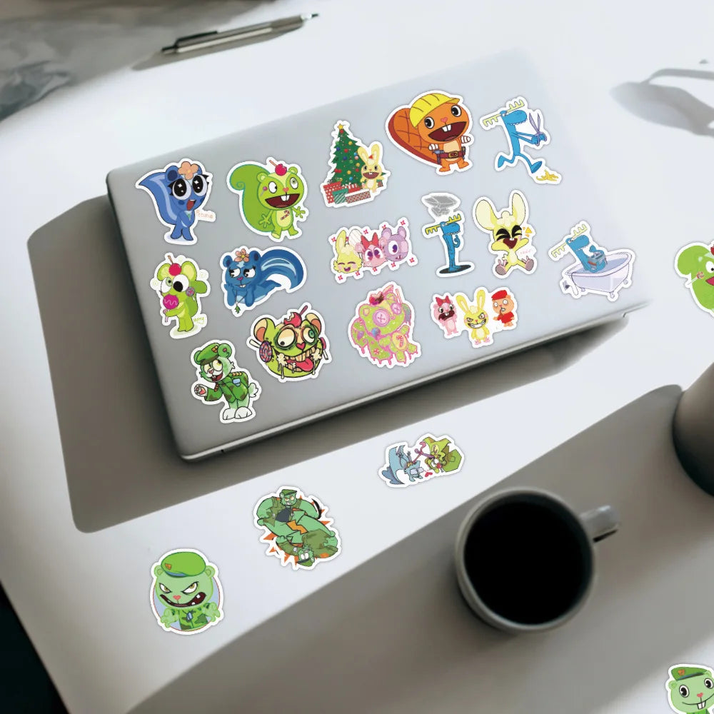 10/30/50pcs   New Happy Tree Friends Graffiti Stickers Cool Helmet Classic Window Wall Water Cup Trolley Popular Luggage Compart