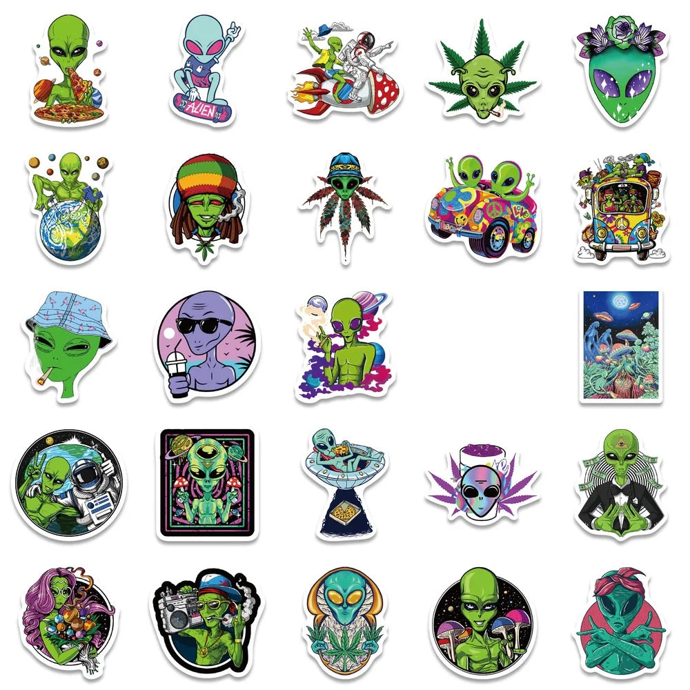 10/50PCS Weed Alien Sticker Psychedelic Funny Characters Leaves Graffiti Stickers Bike Travel Luggage Guitar Laptop Cool Sticker