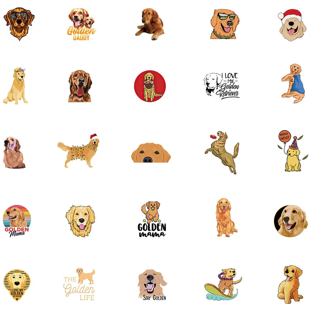 10/30/50PCS Golden Retriever Dog Stickers Cartoon DIY Bike Travel Luggage Laptop Kid Toys Classic Toy Decals Graffiti Sticker F3