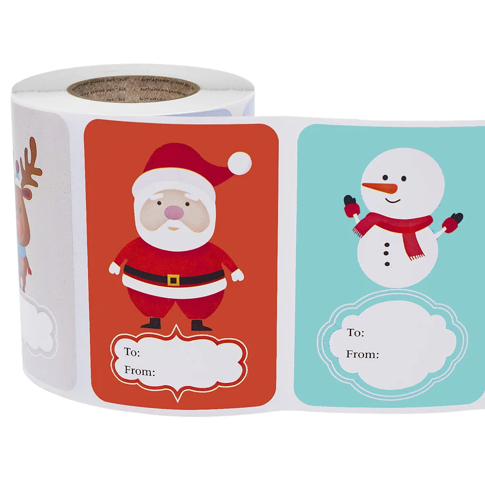 250Pcs Per Roll Santa Cartoon Elk Sticker Christmas Gift Tag Stickers Designs For Presents Wrapping Paper And Envelope Sticker