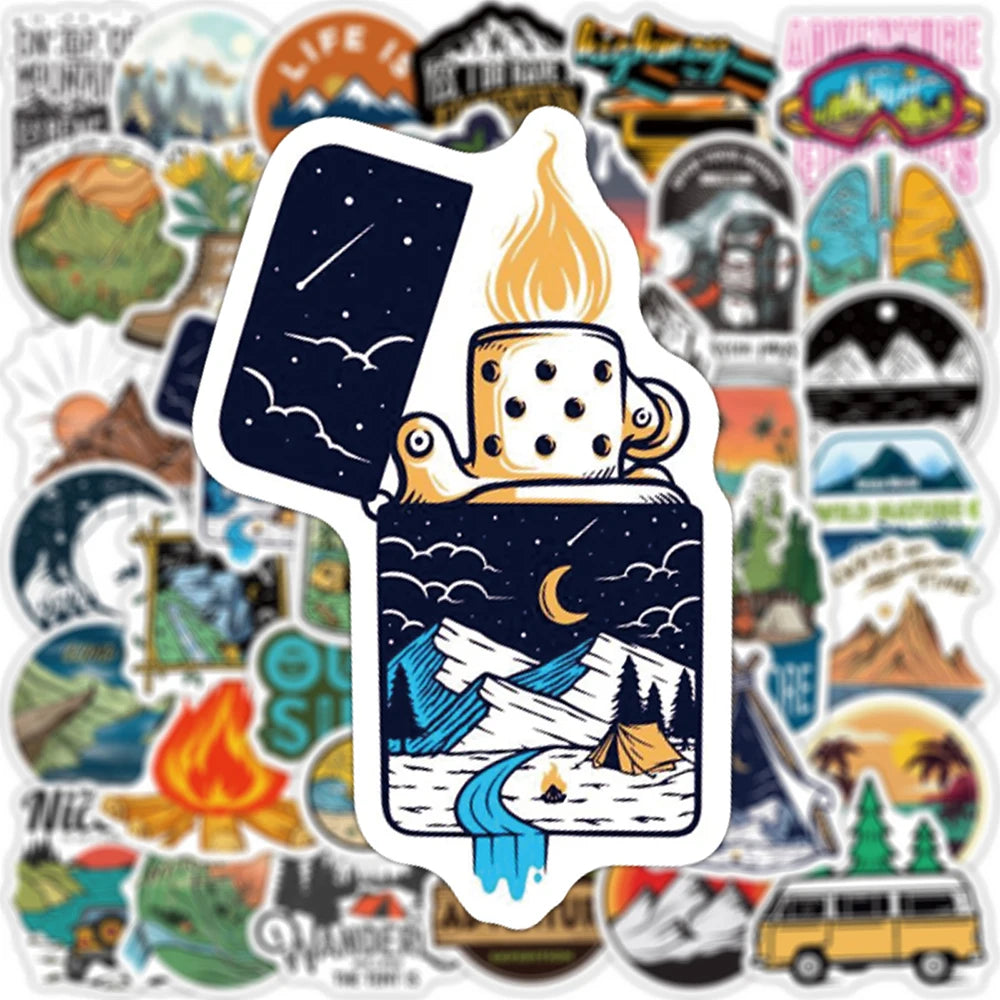 10/50/100PCS Camping Landscape Stickers Outdoor Adventure Climbing Travel Waterproof Sticker to DIY Suitcase Laptop Bicycle Toys