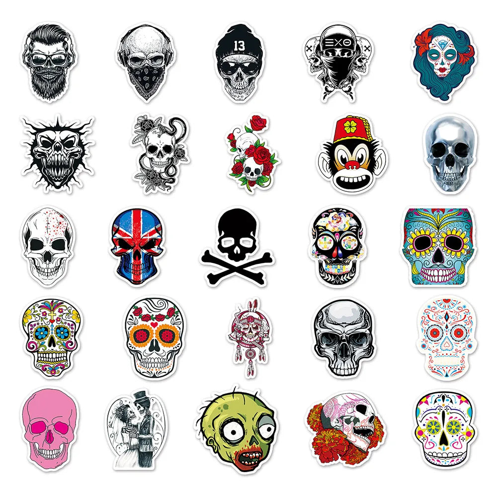 10/30/50/100PCS Horror Skull Zombie Waterproof Skateboard Fridge Bike Laptop Motorcycle Luggage Car Cool Graffiti Decal Sticker