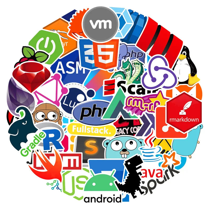 Programmer Stickers Pack: Java, PHP, Docker, HTML Decals for Laptop, Phone, Luggage, Car