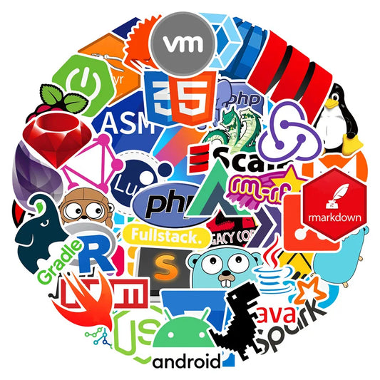 Programmer Stickers Pack: Java, PHP, Docker, HTML Decals for Laptop, Phone, Luggage, Car