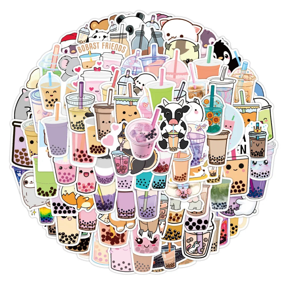 10/30/50/100pcs Bubble Tea Kawaii Stickers Aesthetic Decorative Water Bottle Scrapbooking Guitar Laptop Cute Cartoon Kids Decal