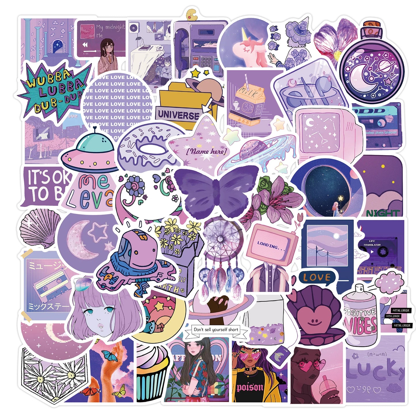 10/30/50PCS Cute Cartoon Purple INS Style Girl Graffiti Stickers Laptop Snowboard Luggage Fridge DIY Decal Kid Toy Cool Sticker