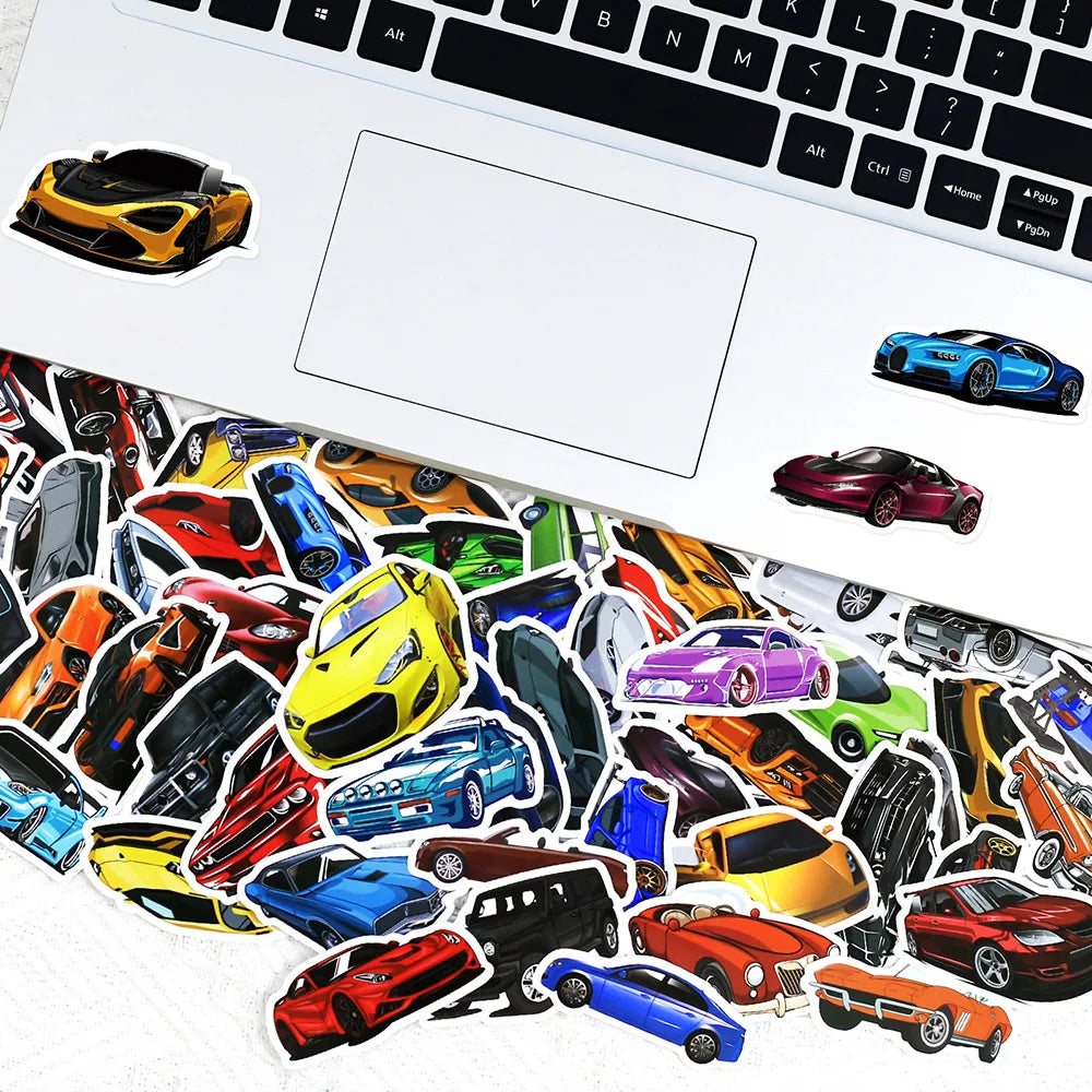 10/30/50/100PCS Retrofit Racing Sports Car Waterproof Stickers Cartoon Graffiti Decals Kids Toy Luggage Laptop Bike Car Sticker