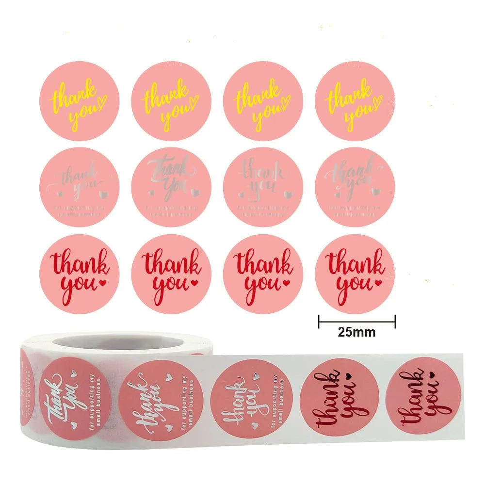 500 Pcs/roll Pink Hot Stamping Thank You Sealing Sticker Self-adhesive Film Sticker A Roll Of Various Hot Stamping Sticker