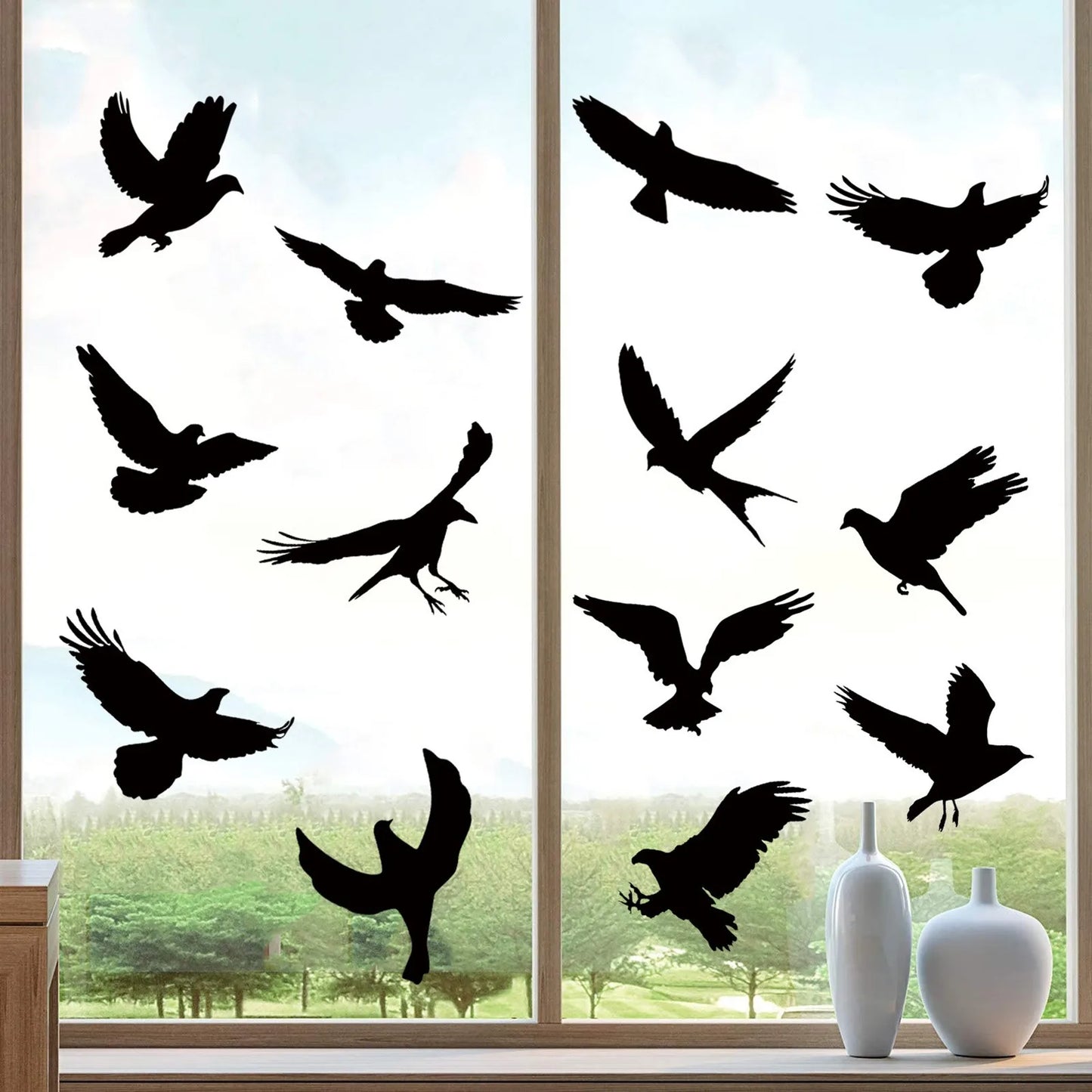 Anti-Collision Sticker Black Bird Glass Windows Stickers Static Electricity Removable Windows DIY Wall Decals Home Decoration