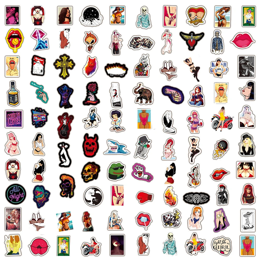 10/30/50/100PCS Waterproof Tease Vulgar Sexy Beauty Girls Stickers Car Bike Luggage Laptop Motorcycle Graffiti Sticker Kids Toy