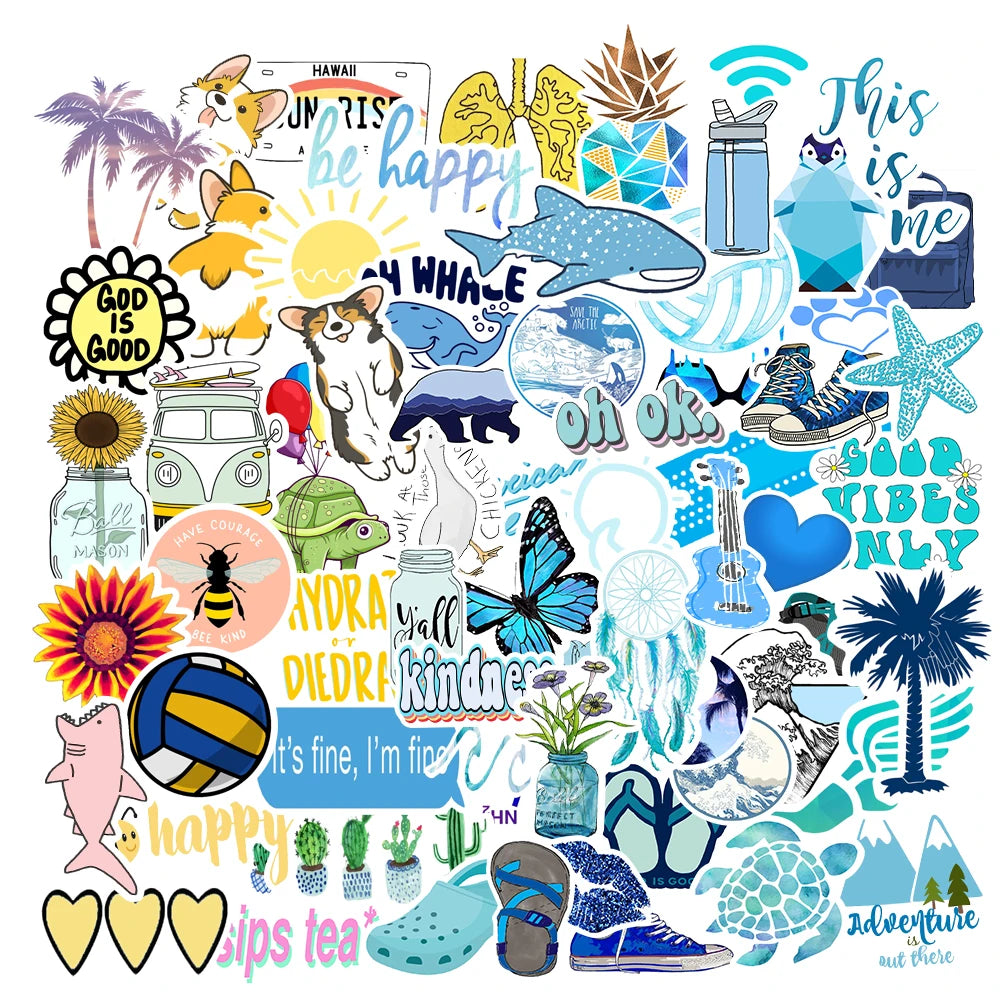 150pcs Pack Blue Pink Vsco Style Stickers For Skateboard Guitar WaterBottle Motorcycle Laptop Waterproof  kids Teens Sticker Toy