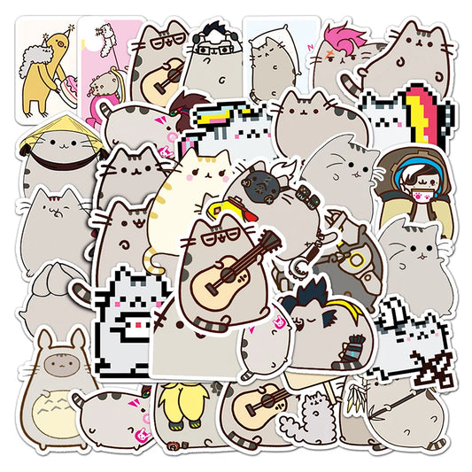 Chunky Cat Pixel Cartoon Stickers - Waterproof Decals for Kids (10/30/50pcs)
