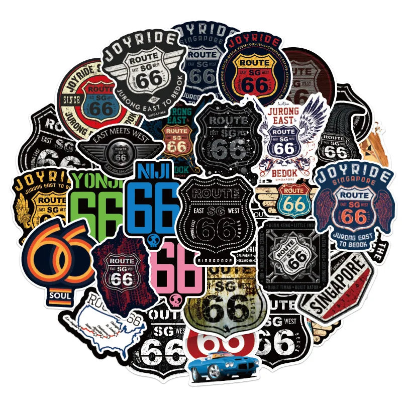 10/30/50PCS Route 66 the Main Street of America Sticker Packs