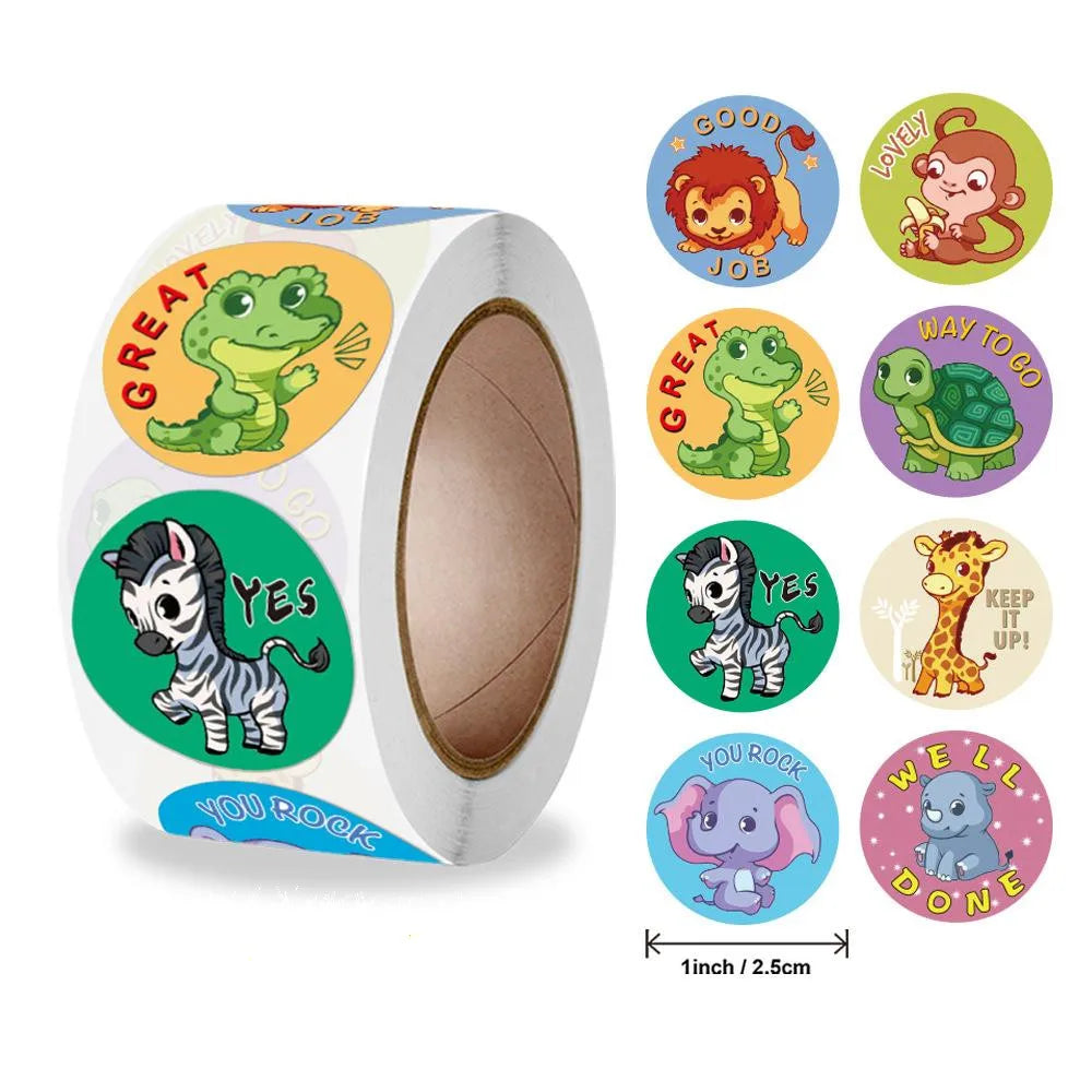 500 Stickers/roll Teacher Rewards And Encourages Children’s Toys Cute Cartoon Animal Stickers Seal Stickers