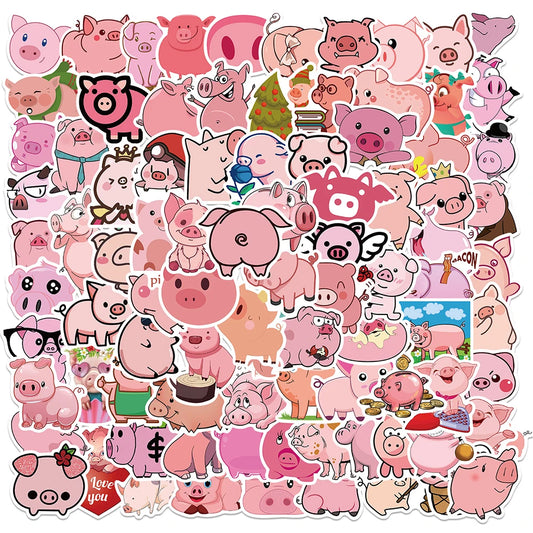Kawaii Pink Pig Stickers Cartoon Animal Decals for Skateboard Laptop Phone Suitcase Helmet