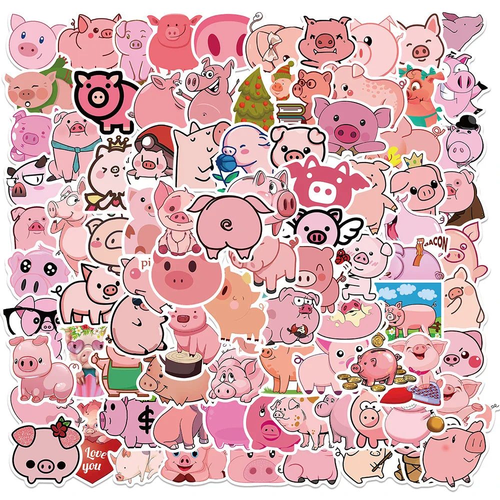 Kawaii Pink Pig Stickers Cartoon Animal Decals for Skateboard Laptop Phone Suitcase Helmet