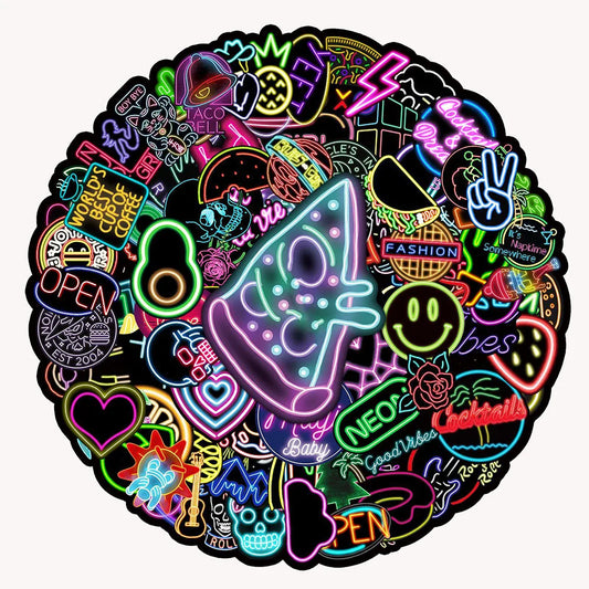 Cartoon Neon Graffiti Stickers Waterproof DIY Car Phone Laptop Luggage Bike Guitar Kids Toys