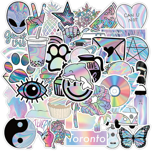 Holographic Laser Stickers 10/30/50PCS Waterproof Decals for Laptop Guitar Luggage Fridge Toy