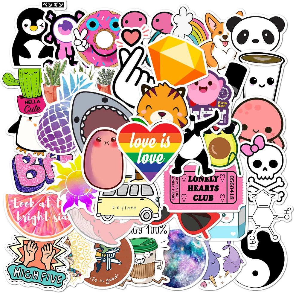 50/100 PCS Cartoon Simple VSCO Girls Kawaii Stickers For Chidren Toy Waterproof Sticker to DIY Laptop Bicycle Helmet Car Decals