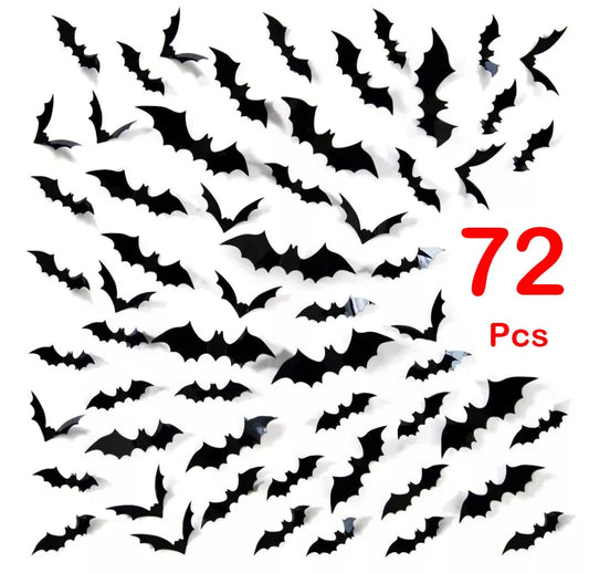 72/48/12Pcs 3D Wall Stickers Bat Stickers Halloween Decoration Vinyl Sticker Bat Sticker for Home Halloween Party Decorations