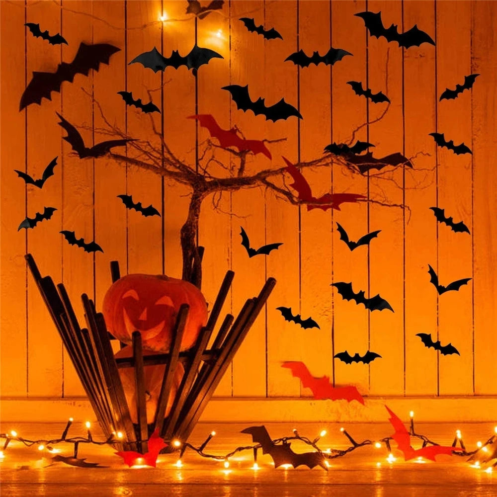 72/48/12Pcs 3D Wall Stickers Bat Stickers Halloween Decoration Vinyl Sticker Bat Sticker for Home Halloween Party Decorations