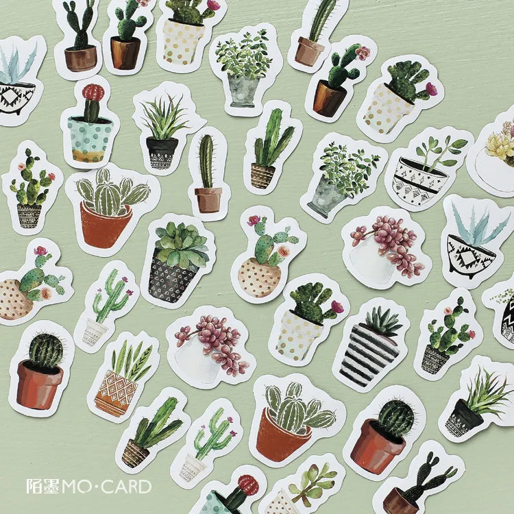 45 Pcs Cute Cactus Succulent Plants Stickers For Diy Scrapbooking Journaling Planners Craft Laptops Water Bottle Phone Cases